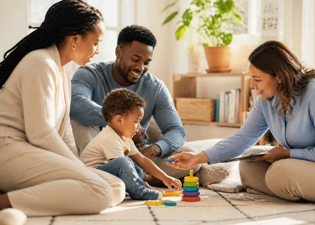 BCBA coaching a parent during a home session