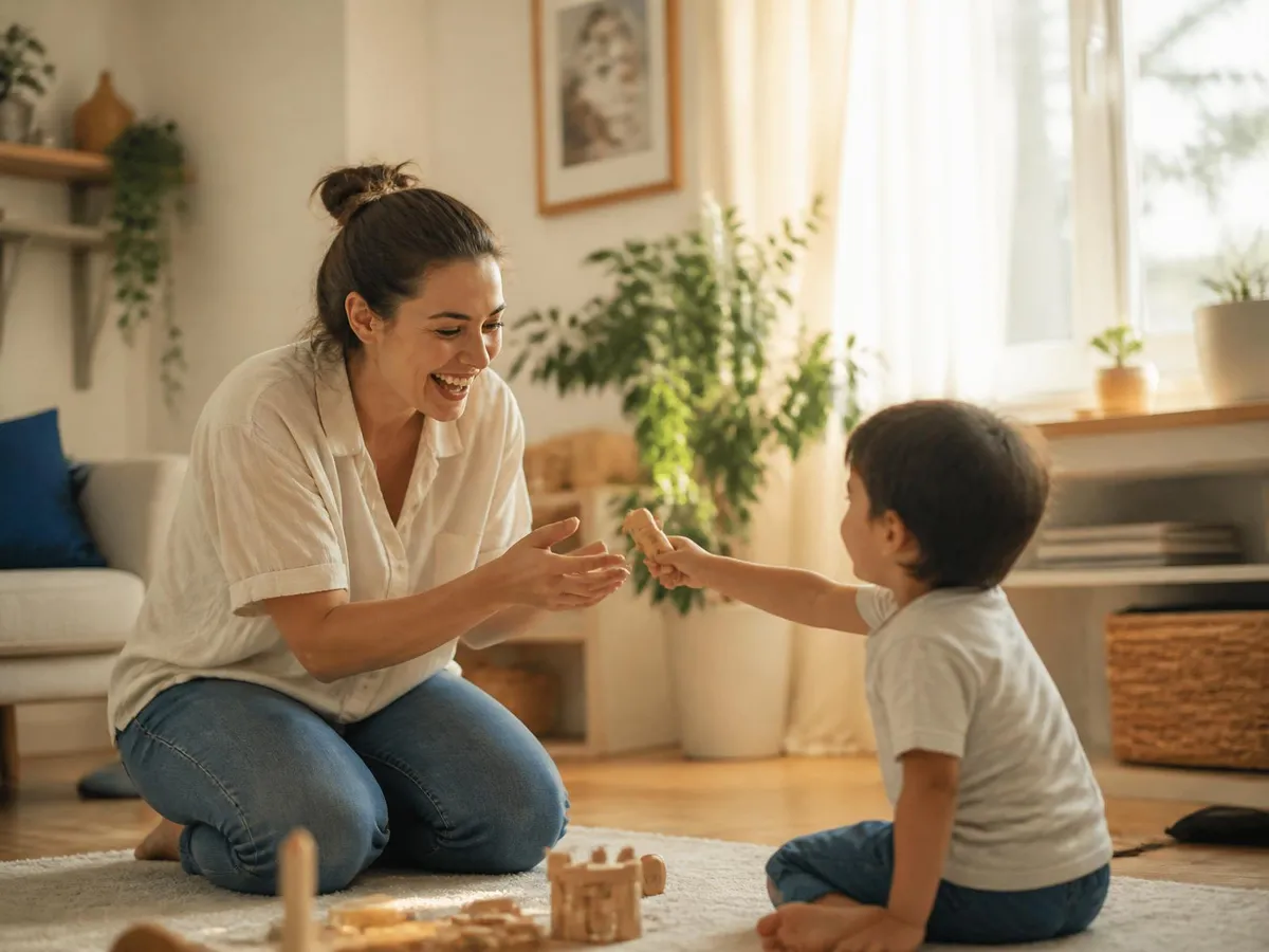 Therapist working one-on-one with a child at home